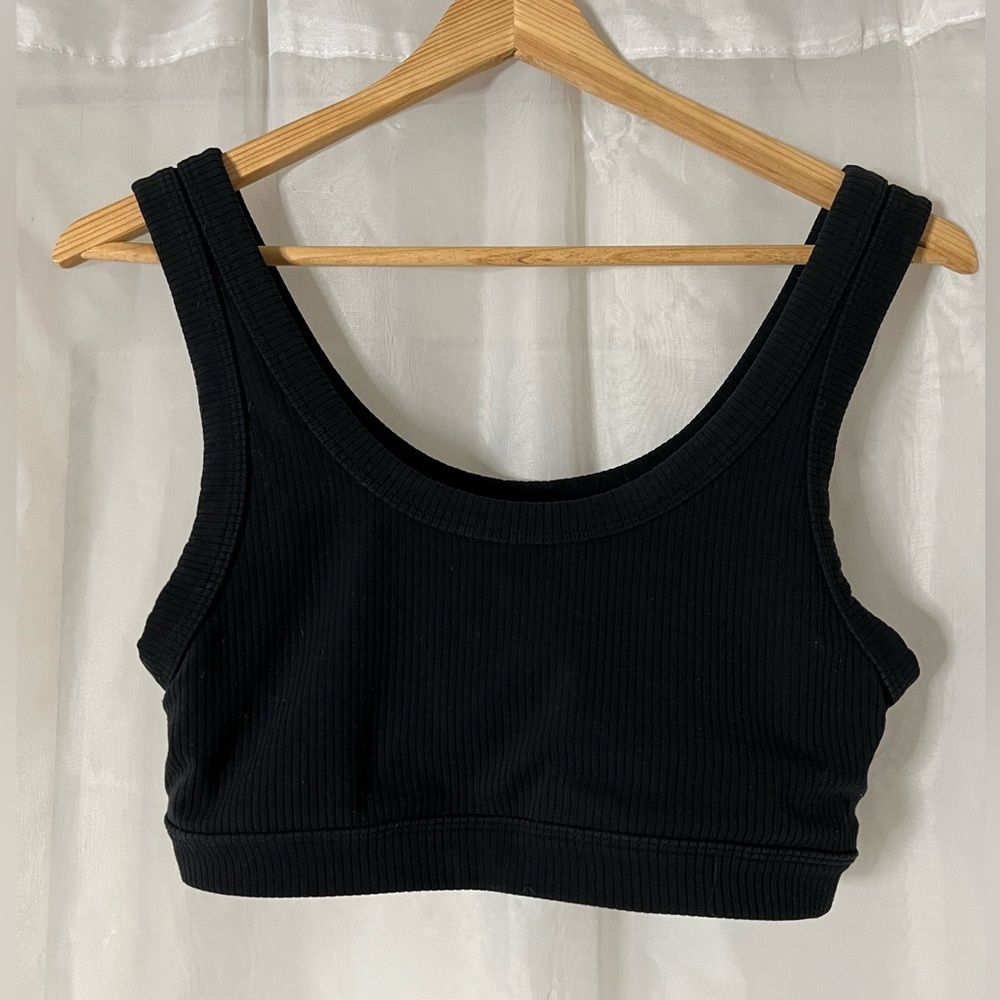 Alo Yoga Black Ribbed Scoop Neck Crop Top Sports Bra